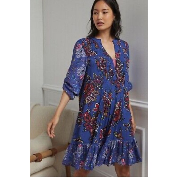 Anthropologie Dresses & Skirts - Anthropologie Diana Pintucked Short Dress‎ XS 2 Women's Casual Floral NWT Floral